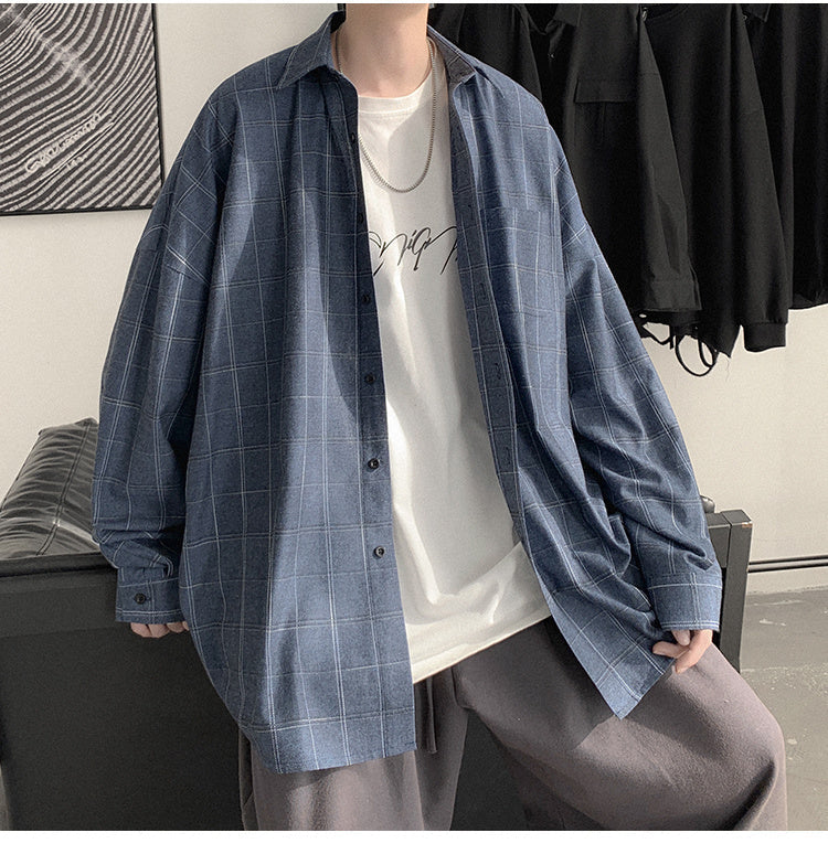 sanyamk Plaid Shirt Men&#39;s fashion brand ins casual versatile shirt Korean fashion coat handsome clothes 2021