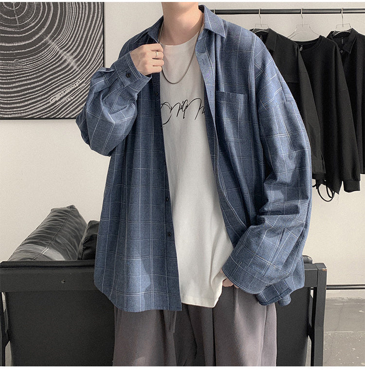 sanyamk Plaid Shirt Men&#39;s fashion brand ins casual versatile shirt Korean fashion coat handsome clothes 2021