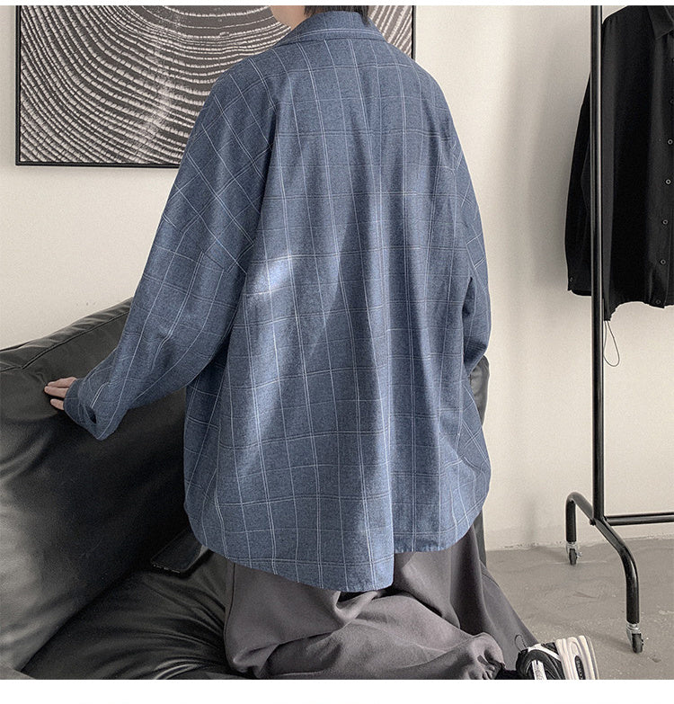 sanyamk Plaid Shirt Men&#39;s fashion brand ins casual versatile shirt Korean fashion coat handsome clothes 2021