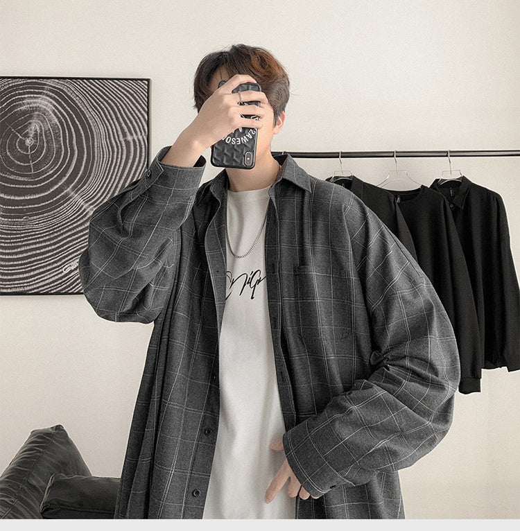 sanyamk Plaid Shirt Men&#39;s fashion brand ins casual versatile shirt Korean fashion coat handsome clothes 2021