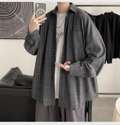 sanyamk Plaid Shirt Men&#39;s fashion brand ins casual versatile shirt Korean fashion coat handsome clothes 2021