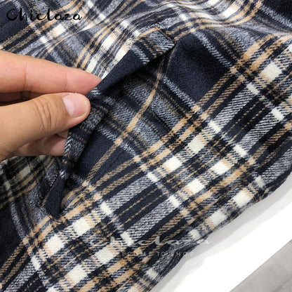 sanyamk Plaid Jacket Men&#39;s Autumn Winter Casual Fleece Warm Slim Fit Shirt Coats Male