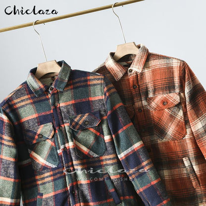 sanyamk Plaid Jacket Men&#39;s Autumn Winter Casual Fleece Warm Slim Fit Shirt Coats Male