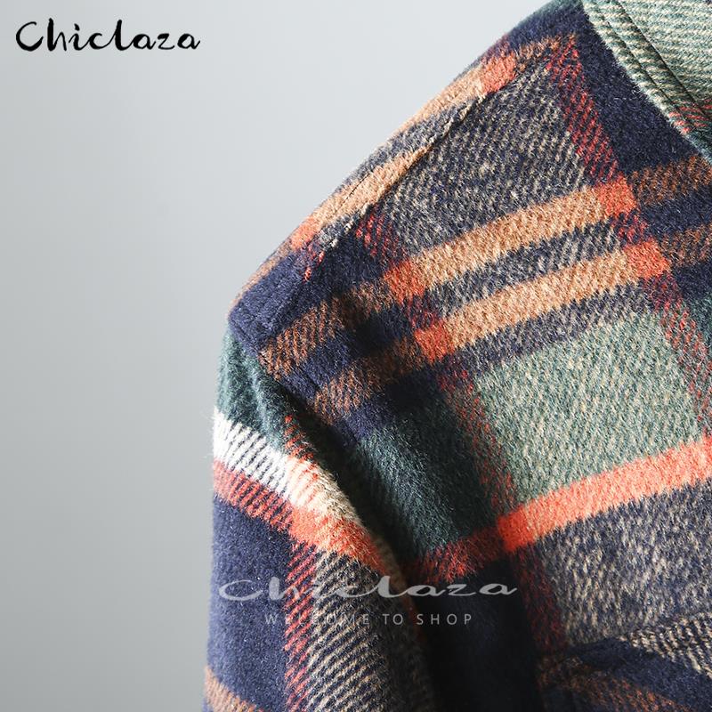 sanyamk Plaid Jacket Men&#39;s Autumn Winter Casual Fleece Warm Slim Fit Shirt Coats Male