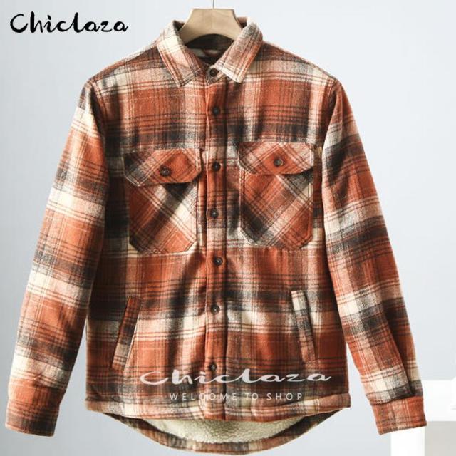 sanyamk Plaid Jacket Men&#39;s Autumn Winter Casual Fleece Warm Slim Fit Shirt Coats Male