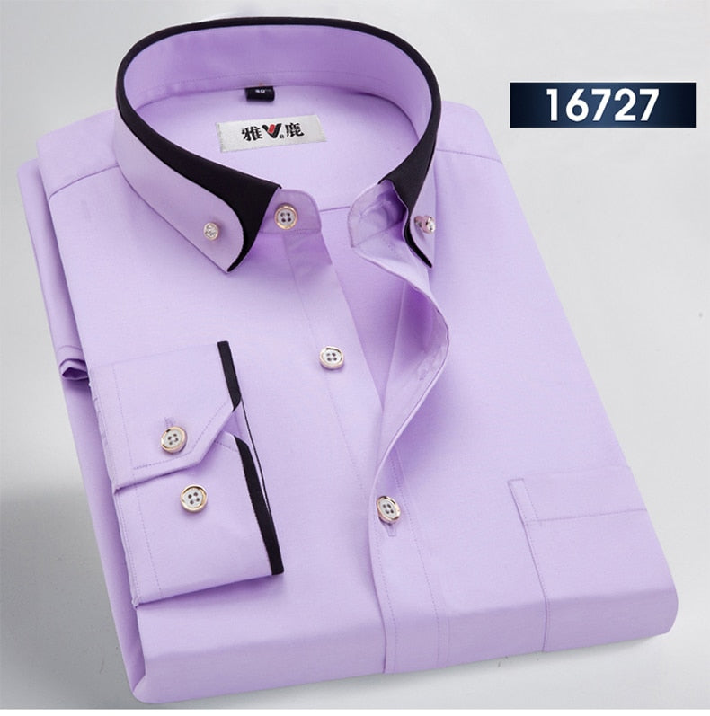 sanyamk Men&#39;s Business Dress Shirts Male Formal Button-Down Collar Shirt Fashion Style Spring&amp;Autumn Men&#39;s Casual Shirt