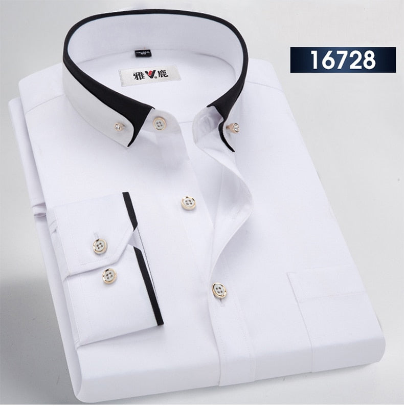 sanyamk Men&#39;s Business Dress Shirts Male Formal Button-Down Collar Shirt Fashion Style Spring&amp;Autumn Men&#39;s Casual Shirt