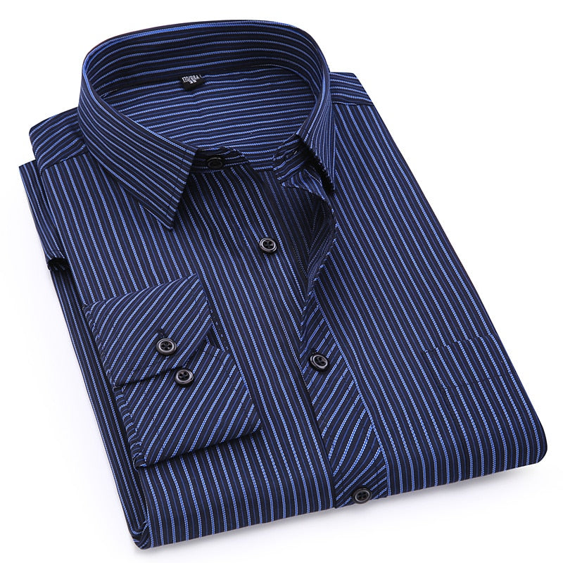 sanyamk Plus Large Size 8XL 7XL 6XL 5XL 4XL Slim Fit Mens Business Casual Long Sleeved Shirt Classic Striped Male Social Dress Shirts