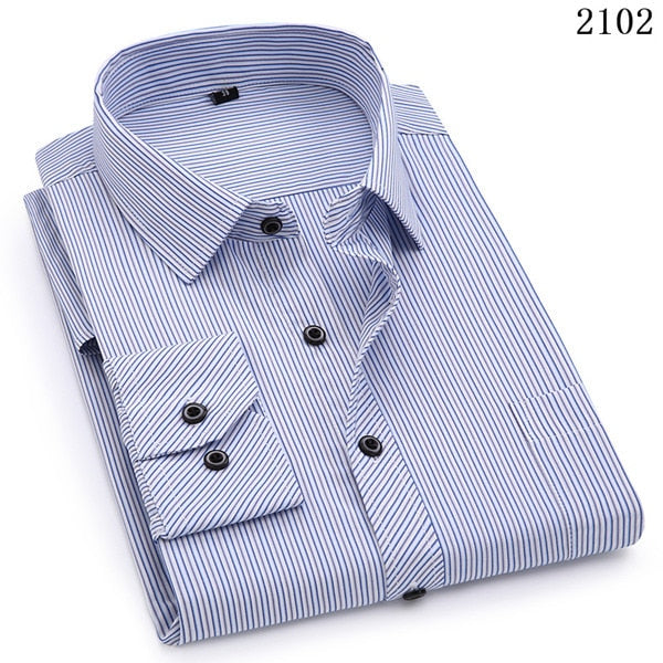 sanyamk Plus Large Size 8XL 7XL 6XL 5XL 4XL Slim Fit Mens Business Casual Long Sleeved Shirt Classic Striped Male Social Dress Shirts