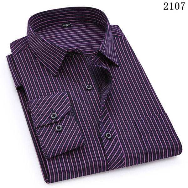 sanyamk Plus Large Size 8XL 7XL 6XL 5XL 4XL Slim Fit Mens Business Casual Long Sleeved Shirt Classic Striped Male Social Dress Shirts