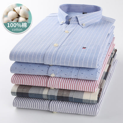 sanyamk Mens Striped Shirts 100% Cotton Oxford Long Sleeve Plaid Solid Color Casual Shirts for Business Men Daily Use Camisas Hombre