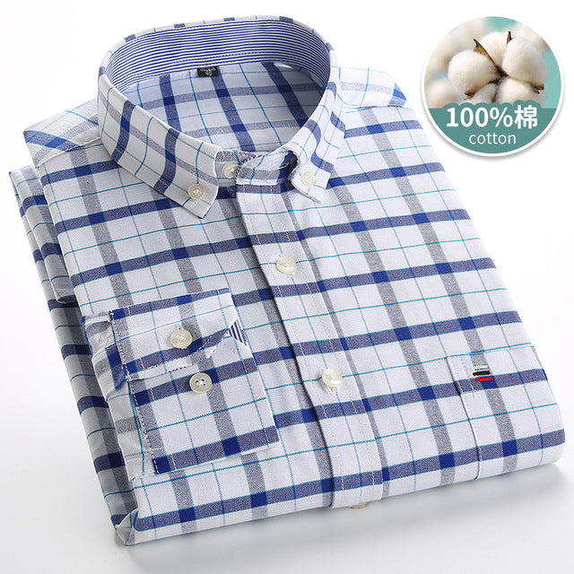 sanyamk Mens Striped Shirts 100% Cotton Oxford Long Sleeve Plaid Solid Color Casual Shirts for Business Men Daily Use Camisas Hombre