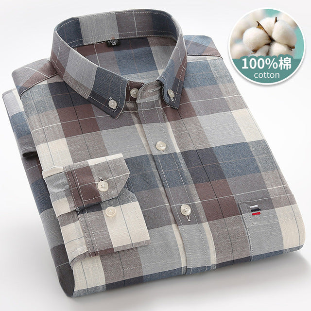 sanyamk Mens Striped Shirts 100% Cotton Oxford Long Sleeve Plaid Solid Color Casual Shirts for Business Men Daily Use Camisas Hombre