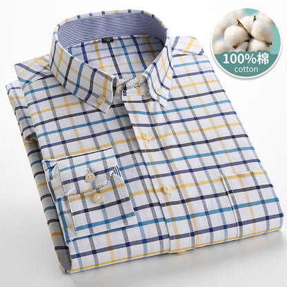 sanyamk Mens Striped Shirts 100% Cotton Oxford Long Sleeve Plaid Solid Color Casual Shirts for Business Men Daily Use Camisas Hombre