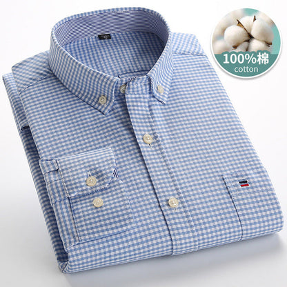 sanyamk Mens Striped Shirts 100% Cotton Oxford Long Sleeve Plaid Solid Color Casual Shirts for Business Men Daily Use Camisas Hombre