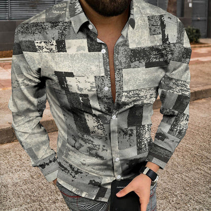 sanyamk Vintage Print Loose Button Cardigan Shirts For Mens Casual Long Sleeve Shirt Men Streetwear Autumn Fashion Turn-down Collar Top