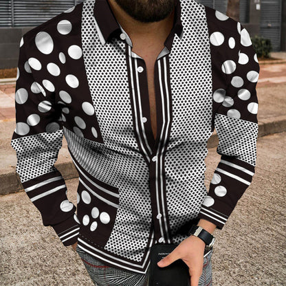 sanyamk Vintage Print Loose Button Cardigan Shirts For Mens Casual Long Sleeve Shirt Men Streetwear Autumn Fashion Turn-down Collar Top