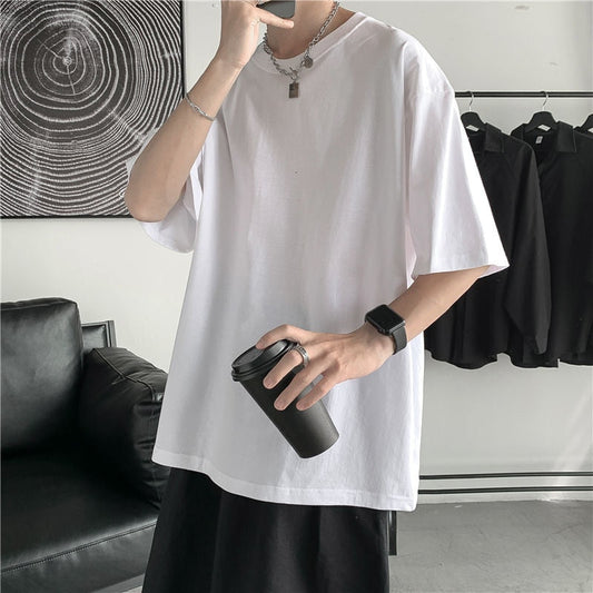 sanyamk Summer Man T-shirts Short Sleeve Solid Color Casual Oversized T Shirt Men Harajuku Hip Hop Cotton Men&#39;s Clothing Tops Tee