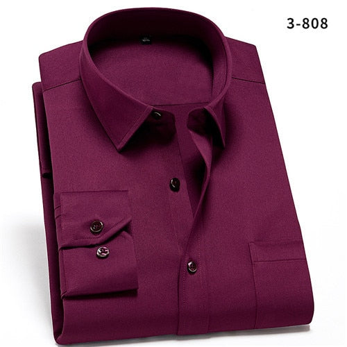 sanyamk Non-Iron Solid Stretch Shirts for Men Spandex Long Sleeve Dress Shirt Men Regular Fit with Front Pocket Soft Easycare Formal Top