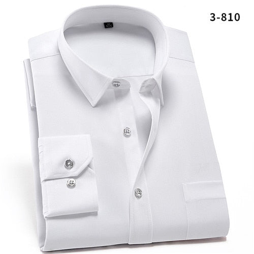 sanyamk Non-Iron Solid Stretch Shirts for Men Spandex Long Sleeve Dress Shirt Men Regular Fit with Front Pocket Soft Easycare Formal Top