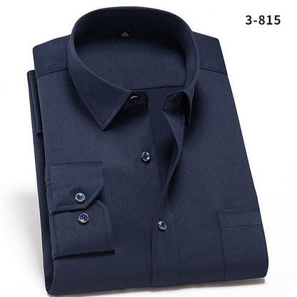 sanyamk Non-Iron Solid Stretch Shirts for Men Spandex Long Sleeve Dress Shirt Men Regular Fit with Front Pocket Soft Easycare Formal Top