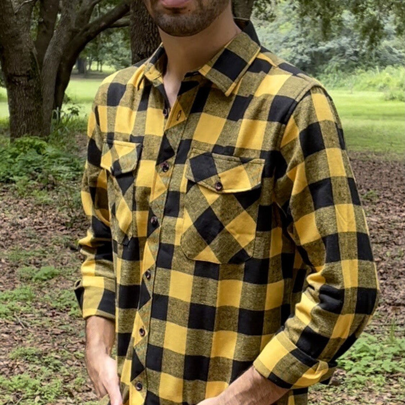 sanyamk Fall Men&#39;s Flannel Plaid Long-Sleeved Casual Button Shirt USA Regular Fit Size S To 2XL, Classic Checkered, Double Pocket Design