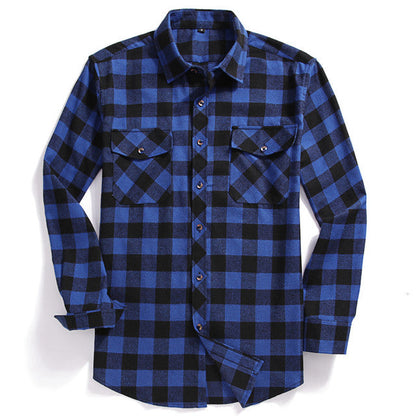 sanyamk Fall Men&#39;s Flannel Plaid Long-Sleeved Casual Button Shirt USA Regular Fit Size S To 2XL, Classic Checkered, Double Pocket Design