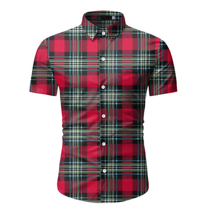 sanyamk Red Plaid Shirt Men 2022 Summer Brand Classic Short Sleeve Dress Shirt Casual Button Down Office Workwear Chemise Homme M-3XL