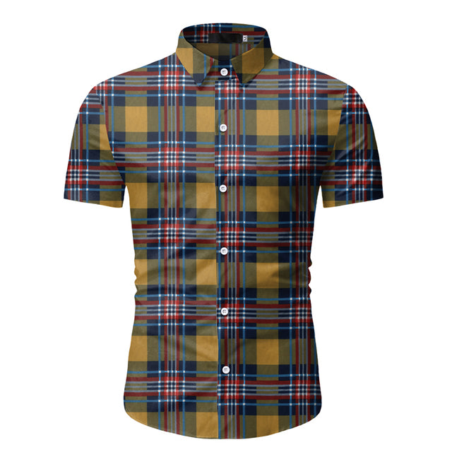 sanyamk Red Plaid Shirt Men 2022 Summer Brand Classic Short Sleeve Dress Shirt Casual Button Down Office Workwear Chemise Homme M-3XL