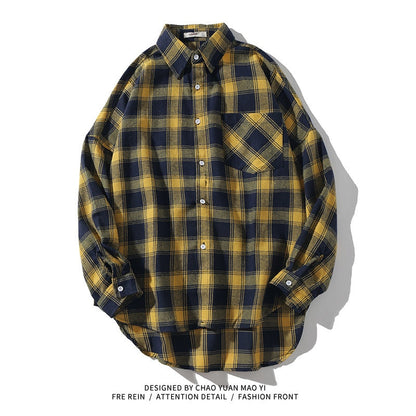 sanyamk Brand 2022 Spring Autumn Long Sleeves New Flannel Collar Korea Style Green Red Shirt For Men&#39;s Plaid Harajuku Clothing