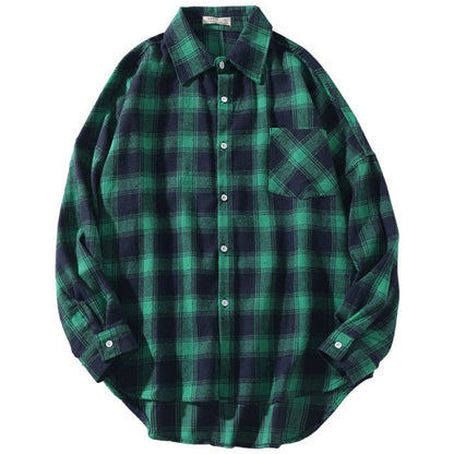 sanyamk Brand 2022 Spring Autumn Long Sleeves New Flannel Collar Korea Style Green Red Shirt For Men&#39;s Plaid Harajuku Clothing