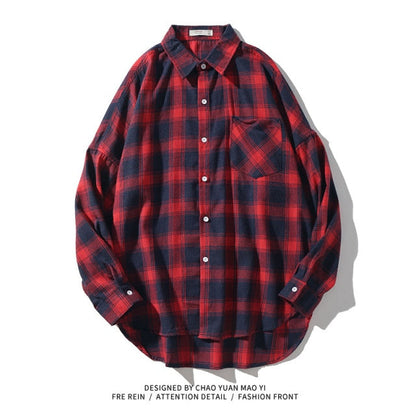 sanyamk Brand 2022 Spring Autumn Long Sleeves New Flannel Collar Korea Style Green Red Shirt For Men&#39;s Plaid Harajuku Clothing