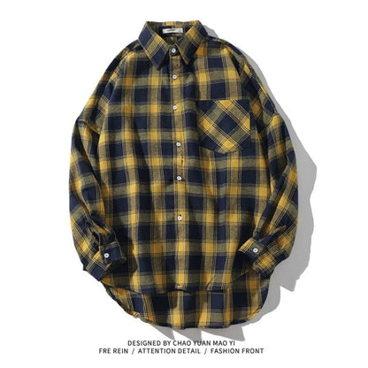 sanyamk Brand 2022 Spring Autumn Long Sleeves New Flannel Collar Korea Style Green Red Shirt For Men&#39;s Plaid Harajuku Clothing