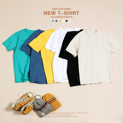 sanyamk 2022 Summer New 100% Cotton White Solid T Shirt Men Causal O-neck Basic T-shirt Male High Quality Classical Tops 190449