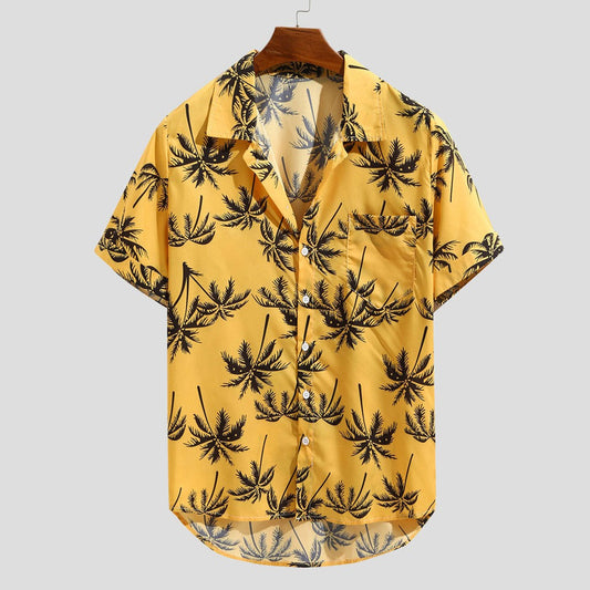 sanyamk  Mens Hawaiian Printed Shirt Summer Fashionable Loose Beachwear Short Sleeve Casual Buttons Shirt 2022 футболка мужская