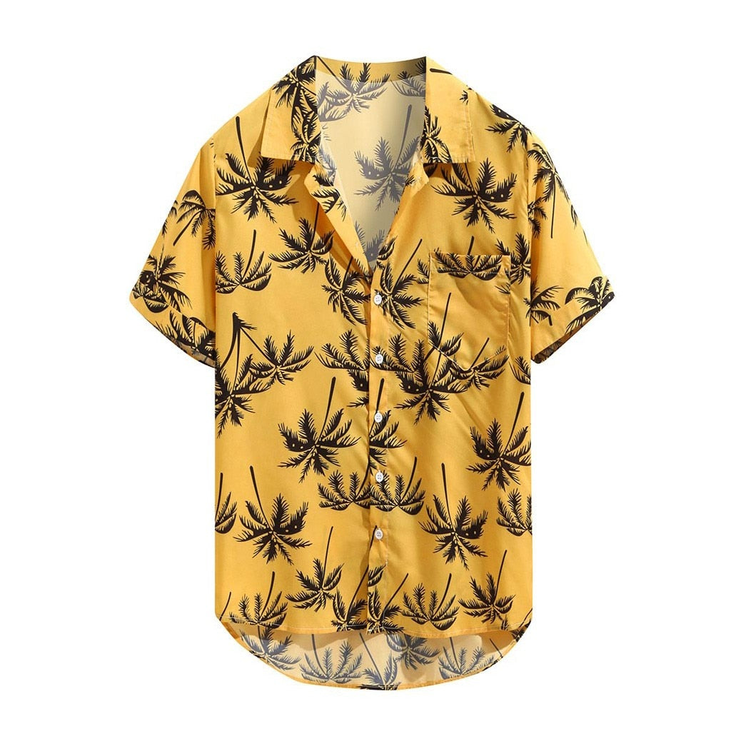 sanyamk  Mens Hawaiian Printed Shirt Summer Fashionable Loose Beachwear Short Sleeve Casual Buttons Shirt 2022 футболка мужская