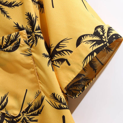 sanyamk  Mens Hawaiian Printed Shirt Summer Fashionable Loose Beachwear Short Sleeve Casual Buttons Shirt 2022 футболка мужская