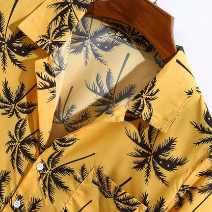 sanyamk  Mens Hawaiian Printed Shirt Summer Fashionable Loose Beachwear Short Sleeve Casual Buttons Shirt 2022 футболка мужская