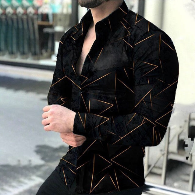 sanyamk New printing Shirt Luxury Gold Yellow Leopard Clothing Men Loose Long Sleeve Chemise Tops Homme Social Men Club Prom Shirt M-3XL