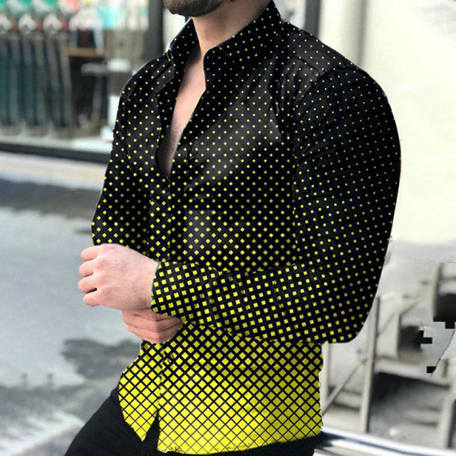 sanyamk New printing Shirt Luxury Gold Yellow Leopard Clothing Men Loose Long Sleeve Chemise Tops Homme Social Men Club Prom Shirt M-3XL