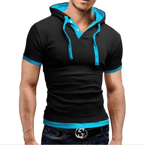 sanyamk Men&#39;s T Shirt 2022 Summer Slim Fitness Hooded Short-Sleeved Tees Male Camisa Masculina Sportswer T-Shirt Slim Tshirt Homme 5XL