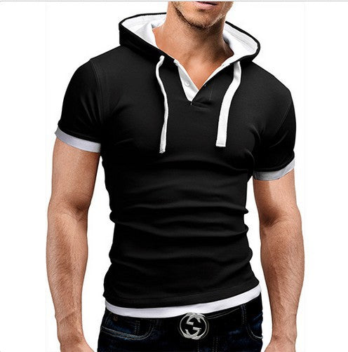 sanyamk Men&#39;s T Shirt 2022 Summer Slim Fitness Hooded Short-Sleeved Tees Male Camisa Masculina Sportswer T-Shirt Slim Tshirt Homme 5XL