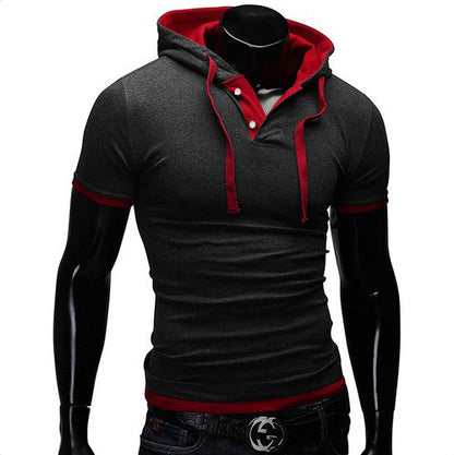 sanyamk Men&#39;s T Shirt 2022 Summer Slim Fitness Hooded Short-Sleeved Tees Male Camisa Masculina Sportswer T-Shirt Slim Tshirt Homme 5XL