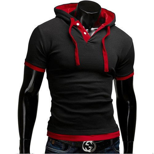 sanyamk Men&#39;s T Shirt 2022 Summer Slim Fitness Hooded Short-Sleeved Tees Male Camisa Masculina Sportswer T-Shirt Slim Tshirt Homme 5XL