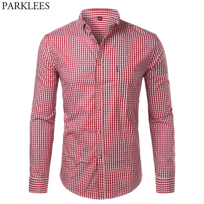 sanyamk Mens Plaid Cotton Casual Slim Fit Long Sleeve Button Down Dress Shirts Fashion Men Work Business Brand Shirt Chemise Homme