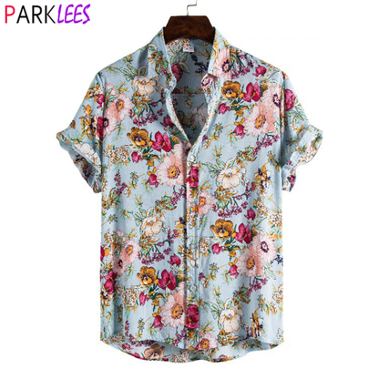 sanyamk Floral Hawaiian Aloha Shirt Men 2022 Summer Short Sleeve Quick Dry Beach Wear Casual Button Down Vacation Clothing Chemise Homme