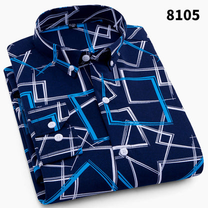 sanyamk NEW Men Fashion Casual Long Sleeved Printed Shirt Slim Fit Male Social Business Dress Shirt Brand Men Clothing Soft Comfortable