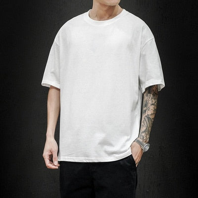 sanyamk New Summer Men&#39;s T Shirt 2022 Fashion Solid T Shirt Mens Oversized Hip Hop Short Sleeve Casual Cotton Mens Streetwear Top Tees