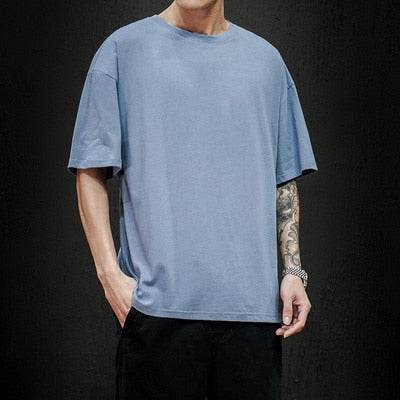 sanyamk New Summer Men&#39;s T Shirt 2022 Fashion Solid T Shirt Mens Oversized Hip Hop Short Sleeve Casual Cotton Mens Streetwear Top Tees