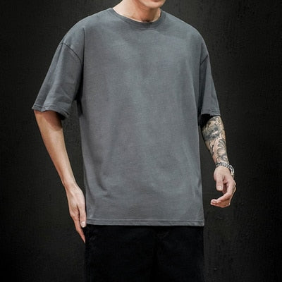 sanyamk New Summer Men&#39;s T Shirt 2022 Fashion Solid T Shirt Mens Oversized Hip Hop Short Sleeve Casual Cotton Mens Streetwear Top Tees